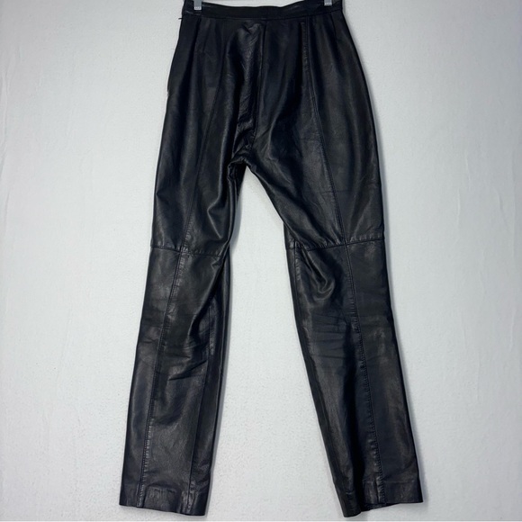 T. Edwards Black Leather Pants Preowned Size 10 Polyester Lined - Picture 10 of 11